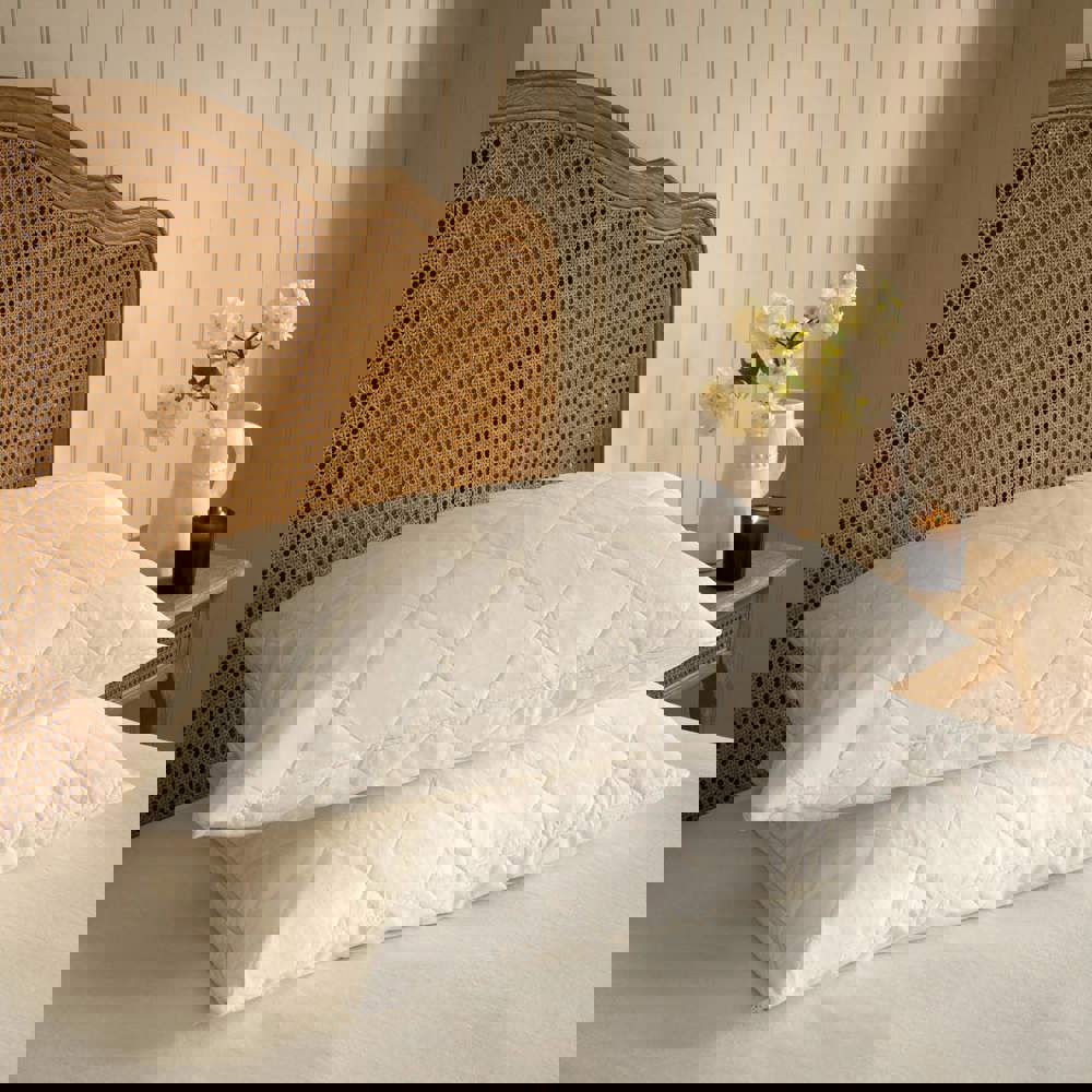 Feather and Black Quilted Cotton Pillow Protector Pair